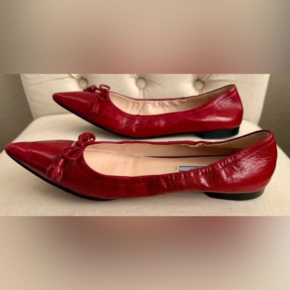Prada Calzature Donna Red Patent Leather Tassel Ballet Flats Women Size 12 - Picture 8 of 15